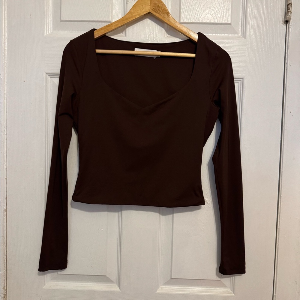 Meshki Red Fitted Crop Blouse Long Sleeve